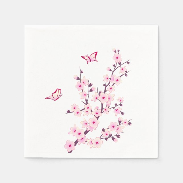 Guardanapo De Papel Cherry Blossomo Floral Cor-de-rosa Branco (Frente)