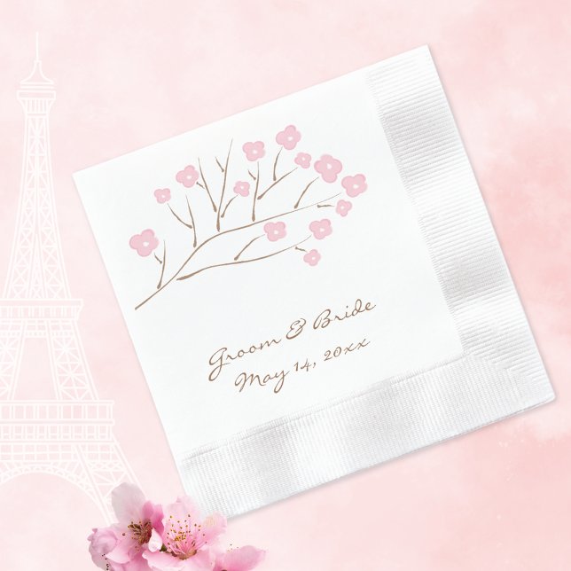 Guardanapo De Papel Cherry Blossoms em Casamento Rosa (Criador carregado)