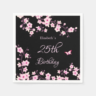 Guardanapo De Papel Cherry Blossoms Pink Black Custom Birthday