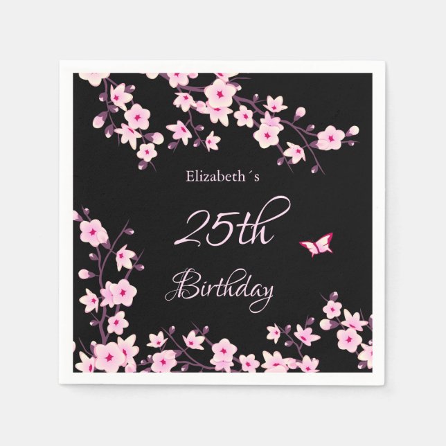 Guardanapo De Papel Cherry Blossoms Pink Black Custom Birthday (Frente)