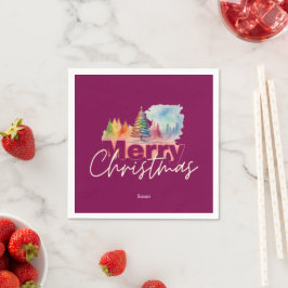 Guardanapo De Papel Cherry Christmas Winter Wonderland Watercolor