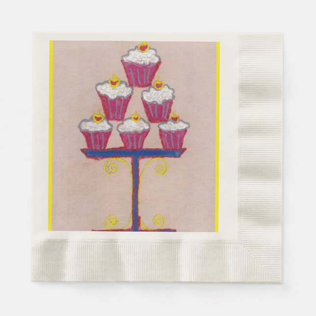 Guardanapo De Papel Cherry Cupcake Pink Art Impressão Napkins (Frente)