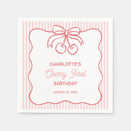 Guardanapo De Papel "Cherry First" Birthday Pink Stripe Bow Girly