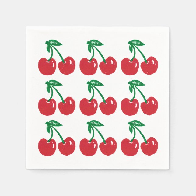 Guardanapo De Papel Cherry Linocut Block Impressão Design Cocktail Nap (Frente)