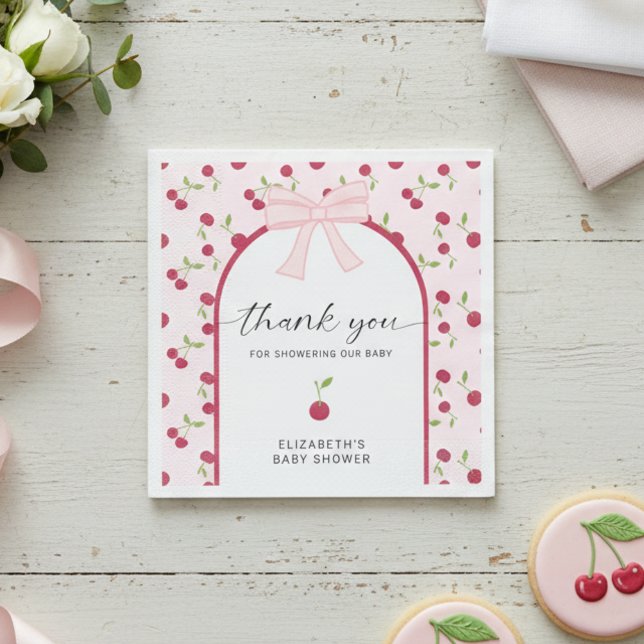 Guardanapo De Papel Cherry On Top Baby Shower Coquette Pink Cute (Criador carregado)