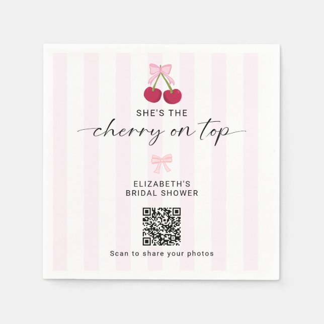 Guardanapo De Papel Cherry On Top Bridal Shower QR Code Share Photos (Frente)