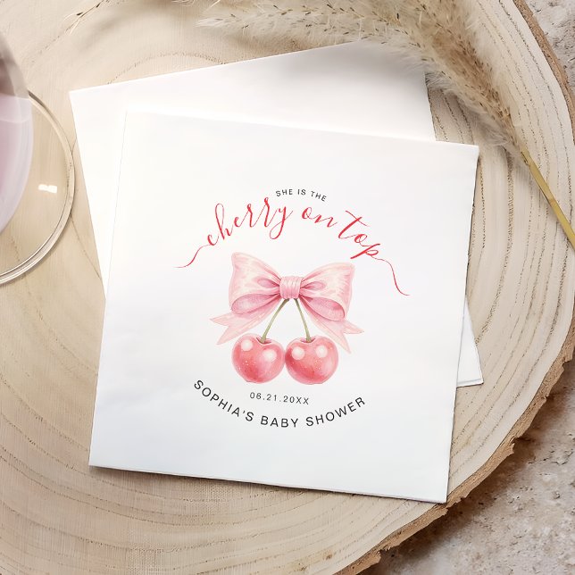 Guardanapo De Papel Cherry On Top Sweet Coquette Girl Baby Shower (Criador carregado)