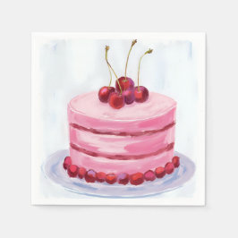 Guardanapo De Papel Cherry Pink Cake Watercolor Celebration Party