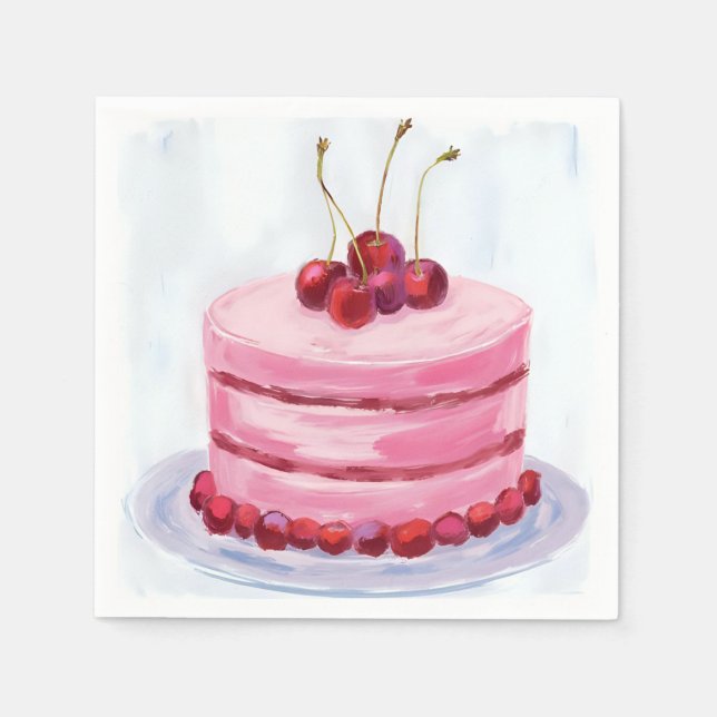 Guardanapo De Papel Cherry Pink Cake Watercolor Celebration Party (Frente)