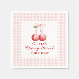Guardanapo De Papel Cherry Sweet aniversário Gingham, Arco Rosa