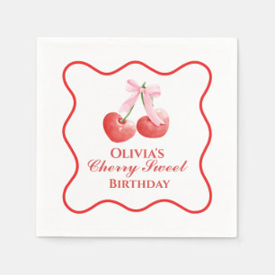 Guardanapo De Papel Cherry Sweet aniversário Gingham, Arco Rosa