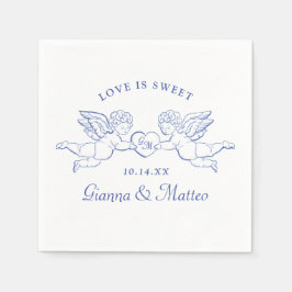 Guardanapo De Papel Cherubs Holding Heart Couple Cupids Initials