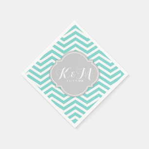 Guardanapo De Papel Chevron azul e branco da cerceta com monograma