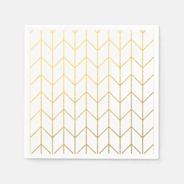 Guardanapo De Papel Chevron Branco Dourado Fundo Moderno Chic (Frente)