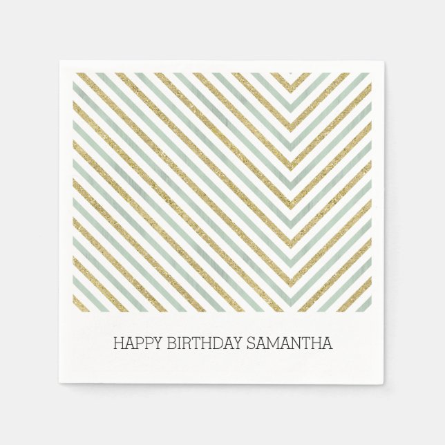 Guardanapo De Papel Chevron Chic Dourado e Branco Personalizado (Frente)