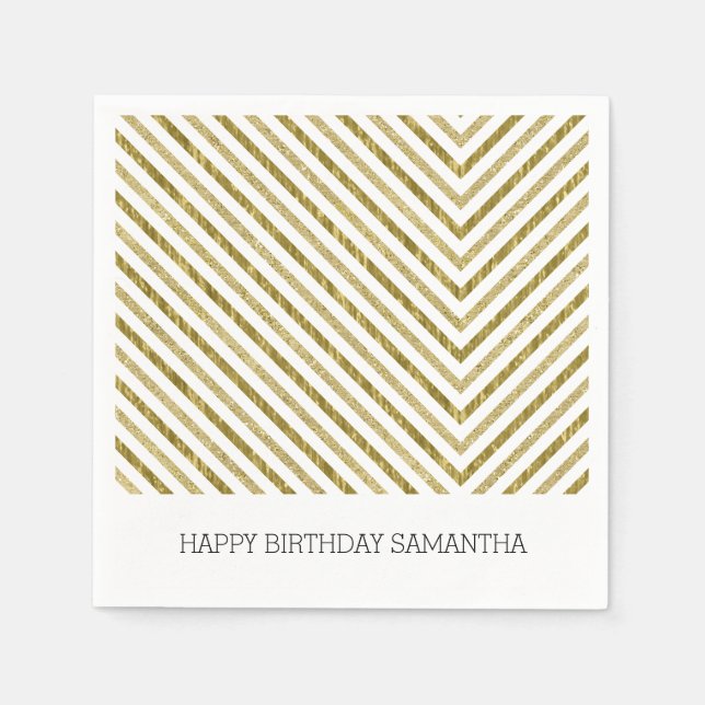 Guardanapo De Papel Chevron Chic Dourado e Branco Personalizado (Frente)