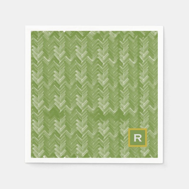 Guardanapo De Papel Chevron Herringbone Patterna Forest Verde Inicial (Frente)
