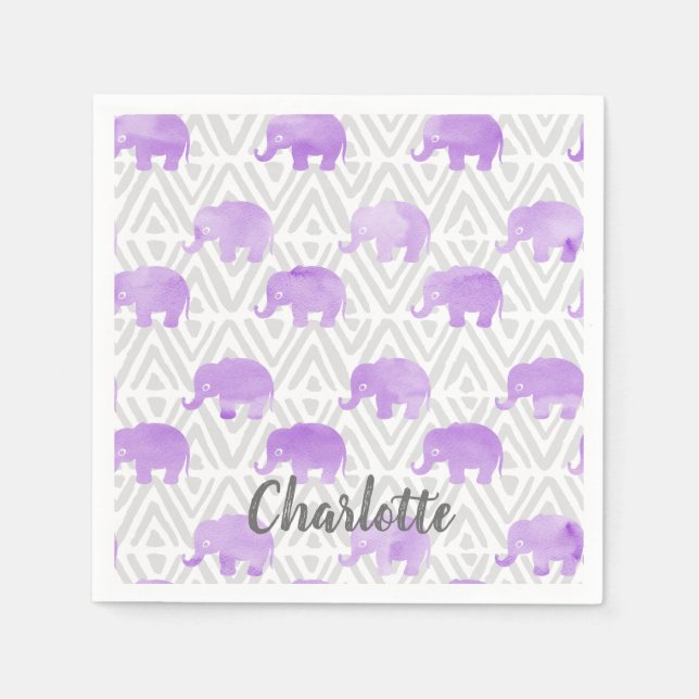 Guardanapo De Papel Chevron Primitivo Do Elefante De Aquarelas Shibori (Frente)