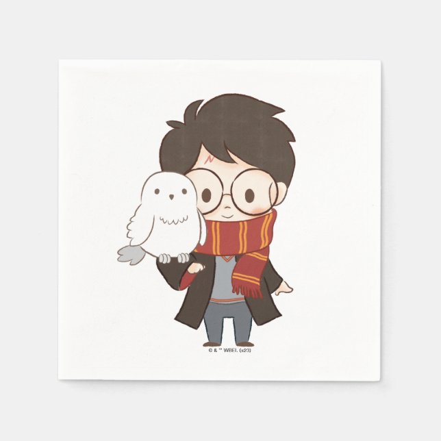 Guardanapo De Papel Chibi HARRY POTTER™ & Hedwig (Frente)