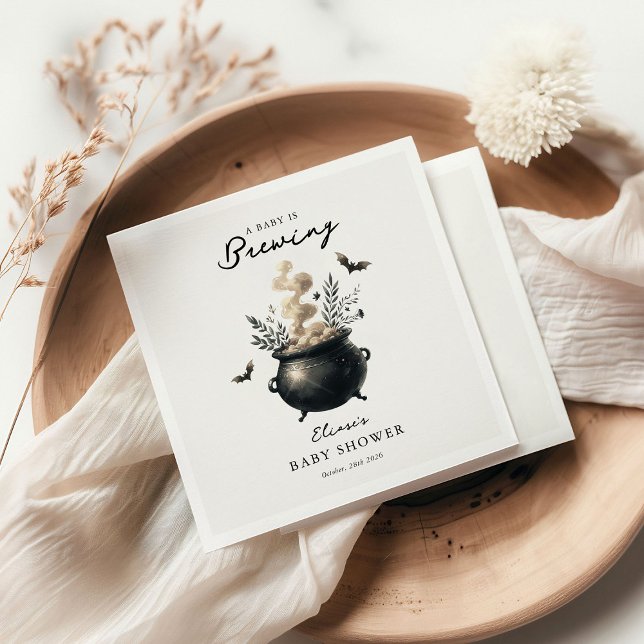 Guardanapo De Papel Chic 'a Baby is Brewing' Halloween Baby Shower  (Criador carregado)