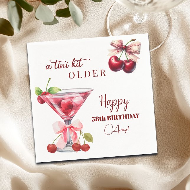 Guardanapo De Papel Chic A Tini Bit Older Cherry Martini 58th Birthday (Criador carregado)