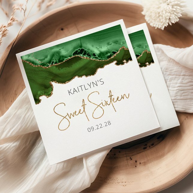 Guardanapo De Papel Chic Agate Hunter Green Dourado Sweet 16 Aniversár (Criador carregado)