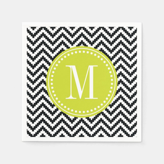 Guardanapo De Papel Chic Aztec Chevron Preto e Branco Monograma (Frente)