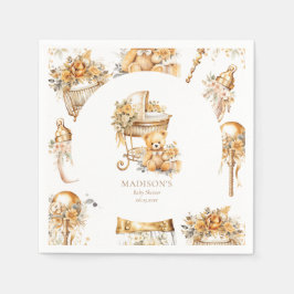 Guardanapo De Papel Chic Beige e Dourado Bassinet Personalizado