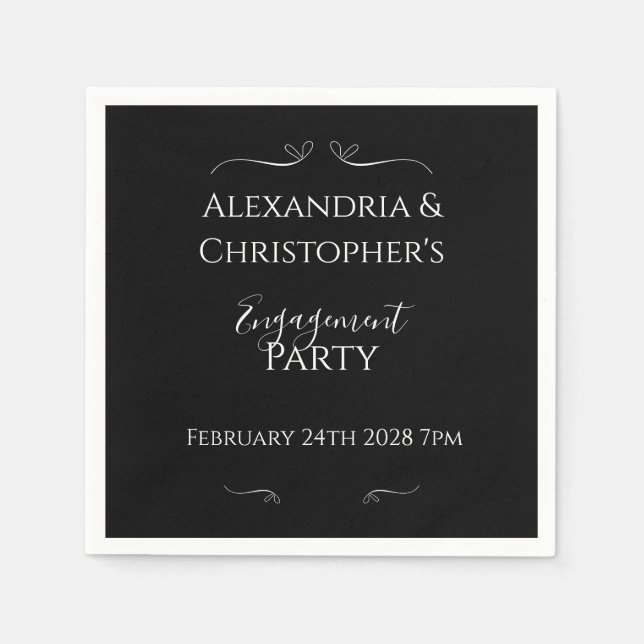 Guardanapo De Papel Chic Black and White Script Engagement Party (Frente)