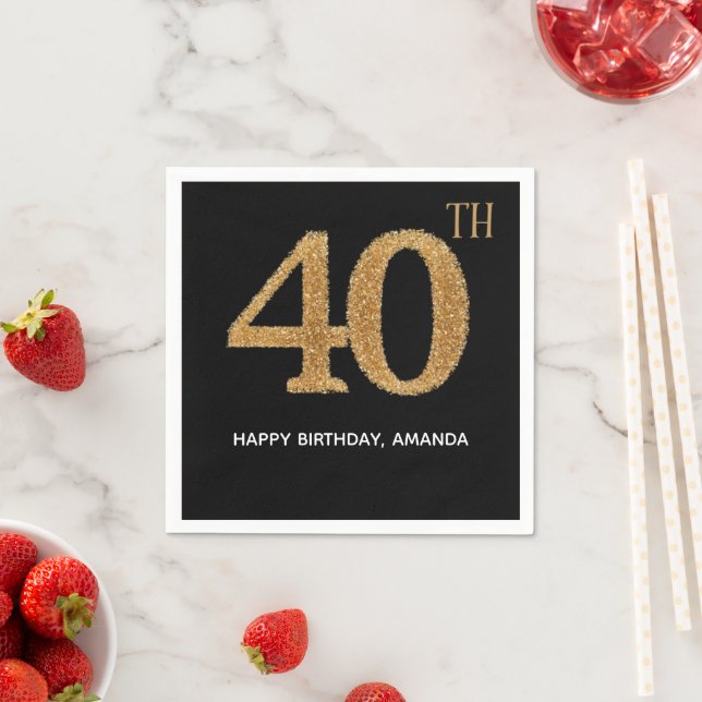 Guardanapo De Papel Chic Black Gold 40th Birthday Paper Napkin (Insitu)