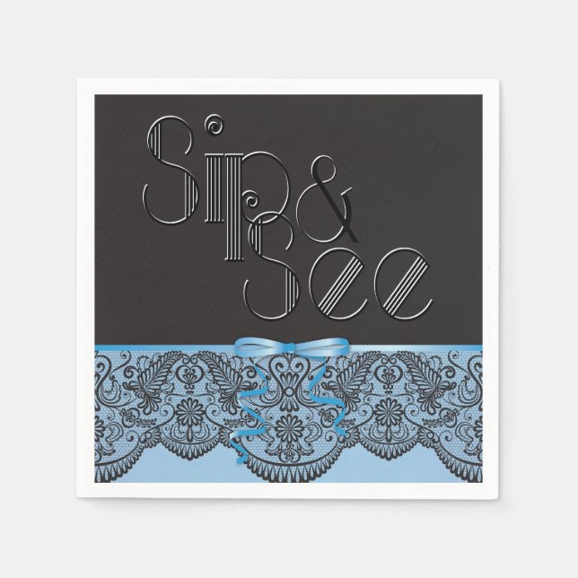 Guardanapo De Papel Chic Black Lace e Blue Sip and See Party Napkins (Frente)