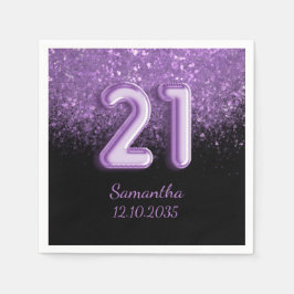 Guardanapo De Papel Chic Black & Purple Glitter Sparkle 21 Aniversário
