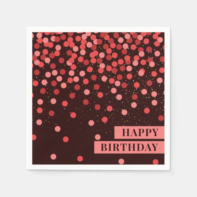 Guardanapo De Papel Chic Black Red Confetti Feliz Aniversário Napkins (Frente)