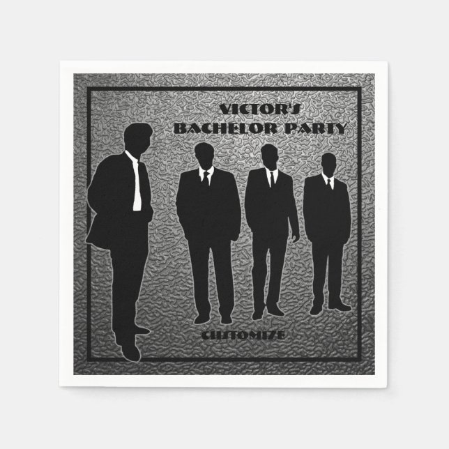 Guardanapo De Papel Chic Black & Silver Bachelor Party (Frente)