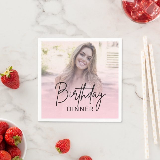 Guardanapo De Papel Chic Blush Pink Gradient Photo Birthday Dinner (Insitu)