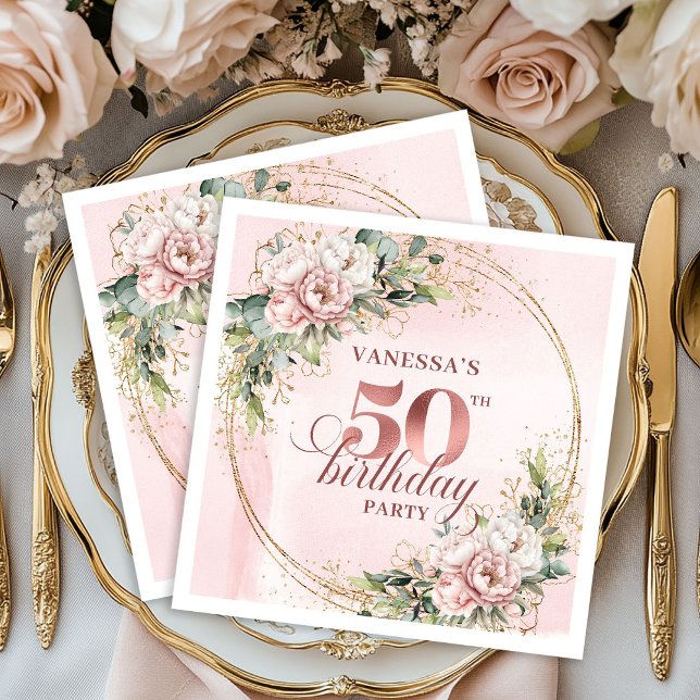 Guardanapo De Papel Chic Blush Pink Rose Gold 50th Birthday Napkins (Chic Blush Pink Rose Gold 50th Birthday Napkins)