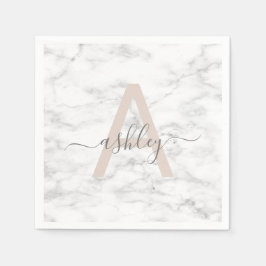 Guardanapo De Papel Chic Blush White Marble Script Name Monogramo