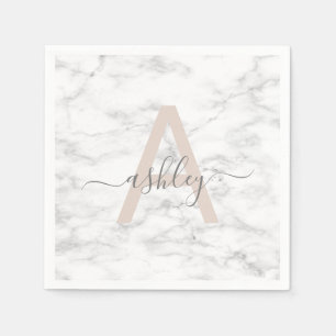 Guardanapo De Papel Chic Blush White Marble Script Name Monogramo