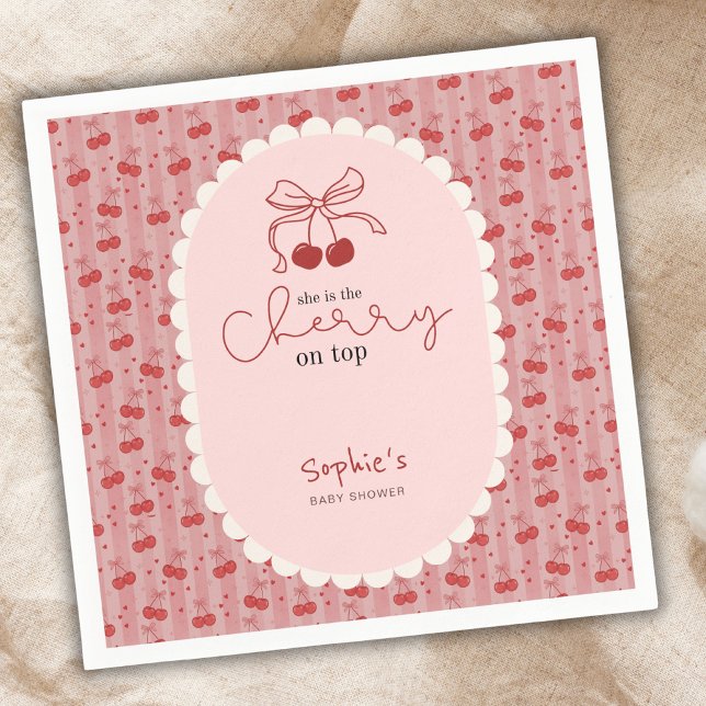 Guardanapo De Papel Chic Coquette Cherry On Top Pink Red Baby Shower  (Criador carregado)