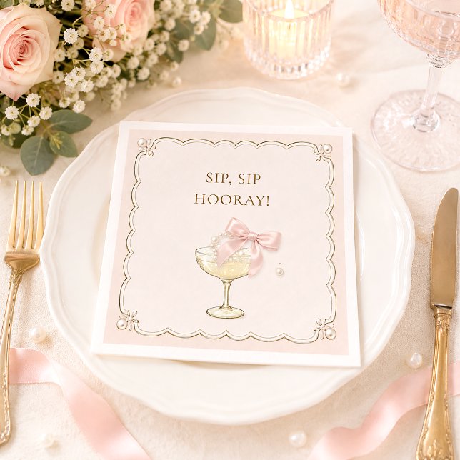 Guardanapo De Papel Chic Coquette Pérolas e Prosecco Chá de Noiva (Criador carregado)