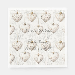 Guardanapo De Papel Chic Cream Grey Hearts Ornaments Wedding
