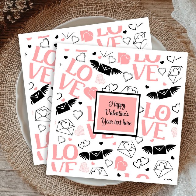 Guardanapo De Papel Chic Custom Pink Black Hearts Hand Drawn Valentine (Custom Pink Black Hearts Hand Drawn Valentine Napkins

)