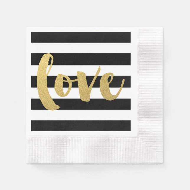 Guardanapo De Papel Chic Dourado | Bold Black Strike LOVE Napkins (Frente)