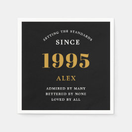 Guardanapo De Papel Chic Dourado Elegante Preto do Nome do aniversário