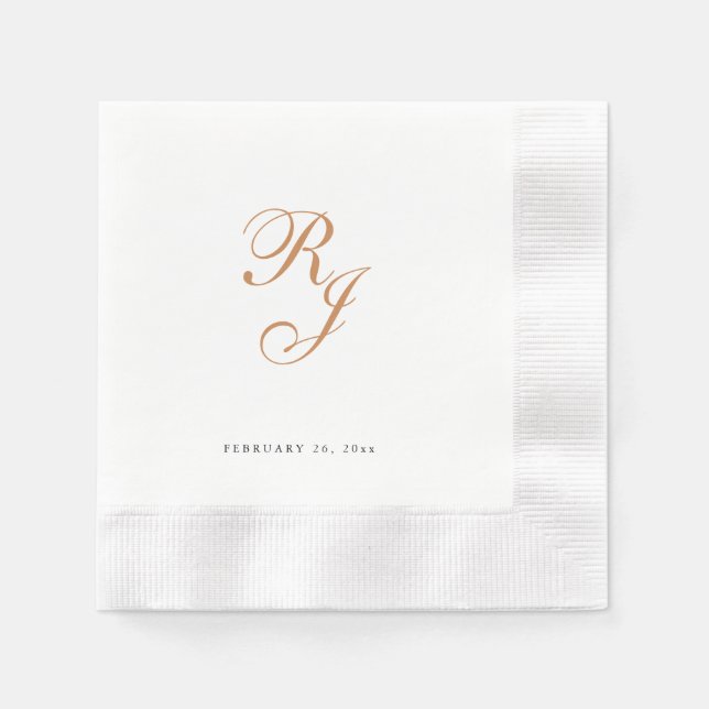 Guardanapo De Papel Chic Dourado Monograma Script Casamento Napkins (Frente)
