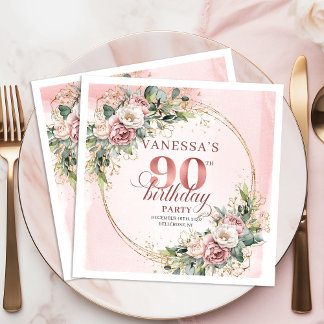 Guardanapo De Papel Chic Dusty Pink Rose Gold Boho 90th Birthday Party