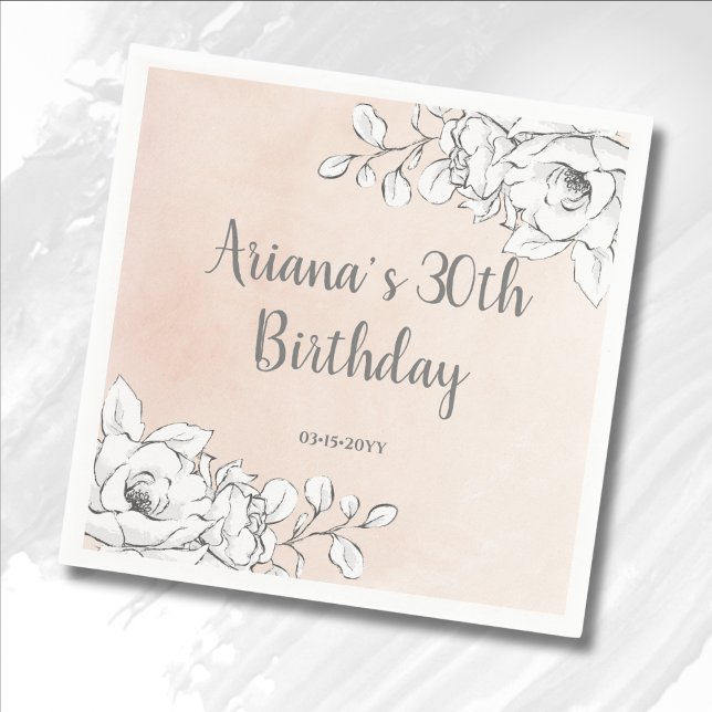 Guardanapo De Papel Chic Elegante Rosa Flores Brancas (Criador carregado)