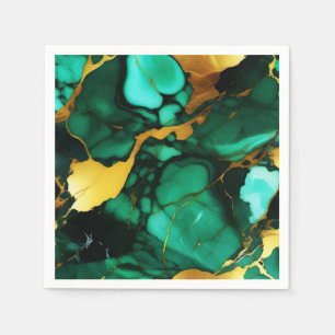 Guardanapo De Papel Chic Elegante verde escuro ouro amarelo Faux Marbl
