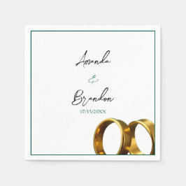 Guardanapo De Papel Chic Emerald Green Gold Rings Wedding