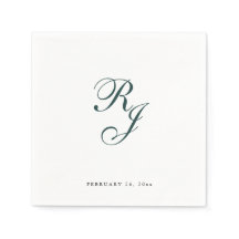 Chic Emerald Green Monograma Casamento Napkins